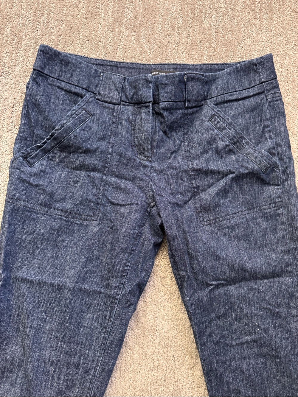 New York & Company Crop Denim Pants Size 4 Dark Wash Wide Hem Patch Pockets - Picture 4 of 5